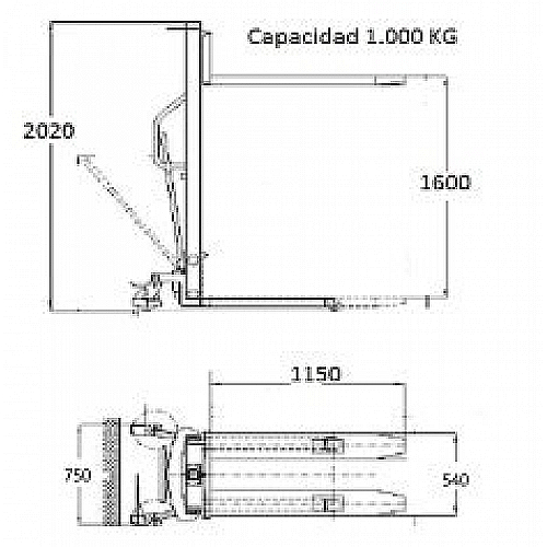 Apilador manual 1.000 Kg a 1.600 mm. INOXIDABLE - 0